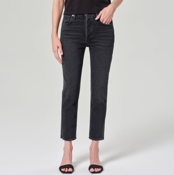 Agolde Denim - AGOLDE Jeans Womens 27 Faded Black Riley High Waist Straight Crop Button Fly